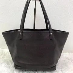 フォクシー レザー トートバッグ ハンドバッグ シボ革 チャコールグレー