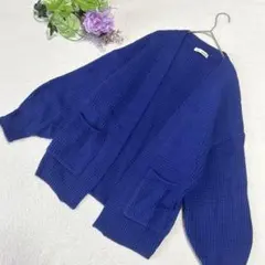 【シューラルー】ニットカーディガン　ワッフルニット　鮮やか　ブルー青　F