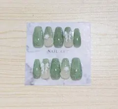 グリーン グリッター ネイルチップセット