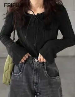 【XL】FRIFUL ブラック 長袖 トップス SHEIN