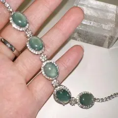 天然本翡翠 ミャンマー木那産 雪花棉 シルバーブレスレットBN-319 天然本翡翠 ミャンマー木那産 雪花棉 シルバーブレスレットBN-319