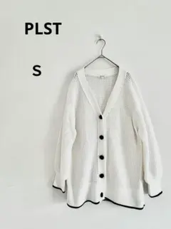 PLST クロシェカーディガン ホワイト　Vネック　キレイめ