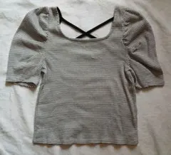 w closet ボーダー柄パフスリーブTシャツ