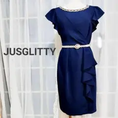 ジャスグリッティー JUSGLITTY 紺 ビジュー装飾 ワンピース ドレス