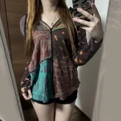 タイダイ柄フルジップパーカー 総柄 パッチワーク カラフル