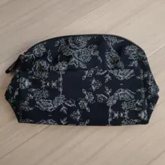 花柄ポーチ ネイビー　マチ付き