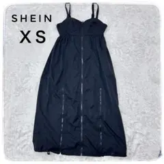 SHEIN フロントジップ キャミソール　ワンピース　 ブラック 黒　ロング