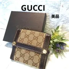 GUCCI 二つ折り財布 ブラウン ゴールド金具 - メルカリ