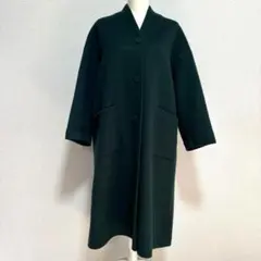 シビラ ロングコート ノーカラー ダークグリーン M ドルマン ウール