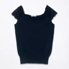 Rue de B サマーニット タンクトップ ブラック 袖レース スクエアネックのサムネイル