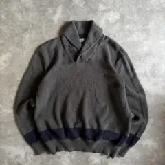 90s ポロラルフローレン コットンニット グレー XL ショールカラー 古着