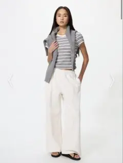 新品未使用 UNIQLO ユニクロ スウェットワイドパンツ オフホワイト M