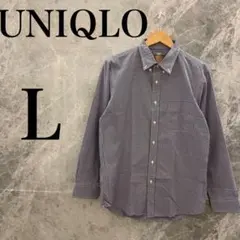 【美品】UNIQLO メンズ シャツ L ホワイト ブルー チェック カジュアル