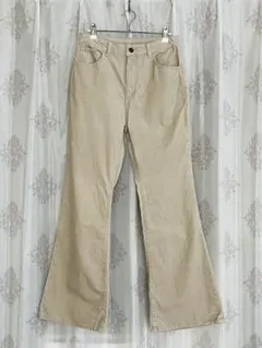 GU ベージュ フレアパンツ コーデュロイ 無地 Lサイズ ハイウエスト