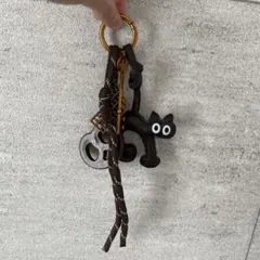 猫の3Dバッグチャーム 茶★PUレザー キャットオーナメントキーホルダー
