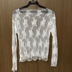 ホワイトレースシアー長袖トップス