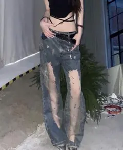 ワイドデニムパンツ　シアー