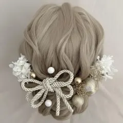 成人式髪飾り 七五三 前撮り 振袖 ドライフラワー ホワイト ゴールド 12