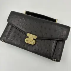 極美品】オーストリッチ　セカンドバッグ　ハンドル付き　ブラック