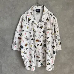 Looney Tunes パターン柄シャツ　カートゥーン　開襟　Mサイズのサムネイル