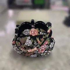 着*ク様 がま口 ビーズバッグ 花柄 和装鞄 昭和レトロ ハンドバッグ 鏡