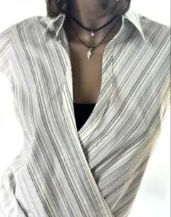 アンタイトル ストライプ柄カシュクール ラップシャツ フレンチスリーブ M相当