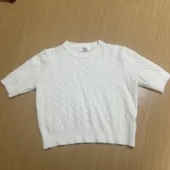 ケーブルニット 半袖トップス ホワイト