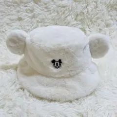 【極美品】ミッキー　バケットハット　もこもこ　バケハ　白
