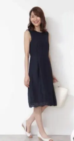 NATURAL BEAUTY BASIC　スカラップレース上品ワンピース