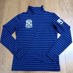 【超美品】kiss mark レディースゴルフタートルネックシャツ ストライプM