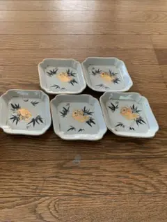 伊万里焼 古伊万里 山水画 菱皿 角皿 刺し身皿 5客 管理A
