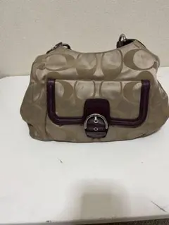 美品 COACH ミニボストン ゴールド金具 ポピー フラップ レザー 紫 
