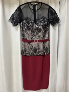 キャバドレス ミニワンピース S 赤 ベージュ 黒レース
