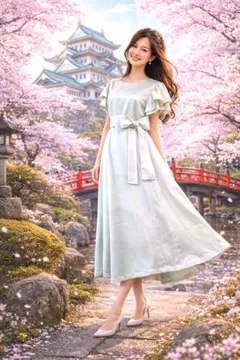 訪問着着物リメイクワンピース正絹ウエストリボン付き着丈129センチ身幅58センチ