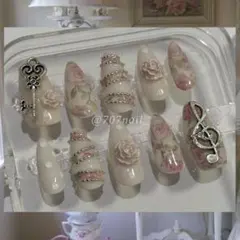 【現品】ネイルチップ アーモンド バラ バレエコア ガーリー ウィッシュコア