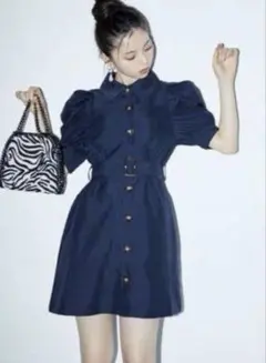 GRLウエストベルト付きフロントボタンシャツワンピース Sサイズ