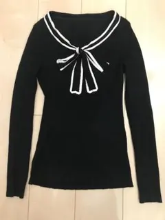 秋　冬　ニット　セーター　黒色　M サイズ　リボン