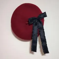 AnkRouge リボン付きベレー帽 ワインレッド