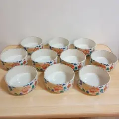 【未使用】美濃焼 庫山窯 前畑陶器 牡丹 金彩 どんぶり 10個セット 蓋なし