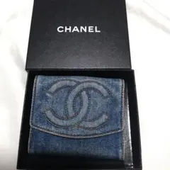 稀有 停產 CHANEL 牛仔布 三摺 錢包