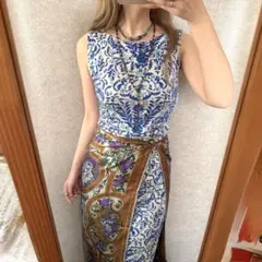 Tory Burch ボタニカルフラワーノースリーブドレス ワンピース ブルー白
