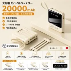 【PSE認証済み】 20000mAh 大容量 モバイルバッテリー 急速充電対応のサムネイル