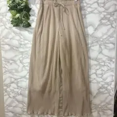 GU ストライプ柄 ワイドパンツ Sサイズ プリーツ ゴムウエスト 裏地あり