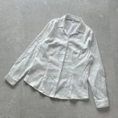 美品★トップバリュ〔 L〕オープンカラー 立体感 長袖ブラウス 白 オフィス