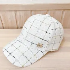 新品 ゴルフキャップ レディース 帽子 ツイード チェック 深めつば広 ホワイトのサムネイル