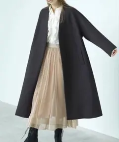 ルーニィ新品⭐️日本製生地⭐️ノーカラーロングコート軽量コートダンボールコート