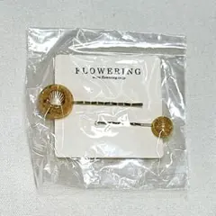 貝殻　ヘアピン　本物のお花入り　フラワー　オレンジゴールド