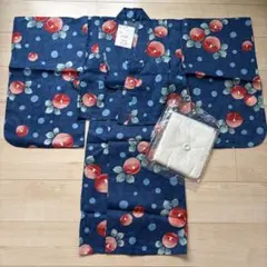 【新品】120 ワンピース浴衣 帯 セット　紺色　ネイビー