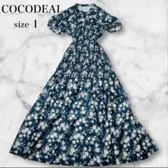 美品✨ ココディール フラワーシャーリングワンピース 花柄 半袖 ネイビー S