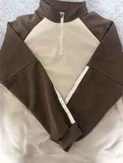 ブラウン・アイボリー ハーフジップ トレーナー・パンツセット　セットアップ